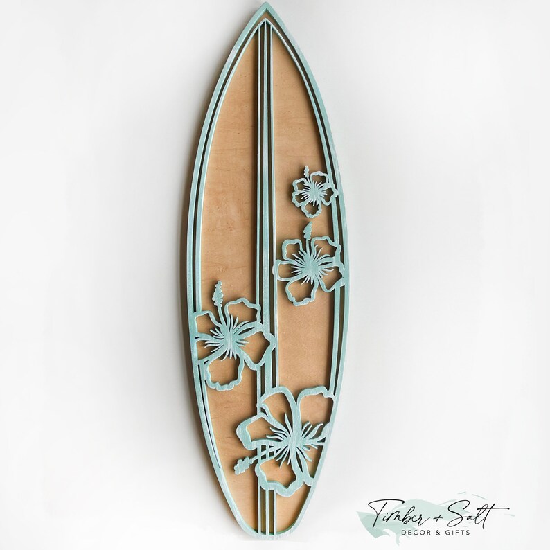 Surfboard Wall Decor Trio With Hibiscus Details Coastal Wall Etsy