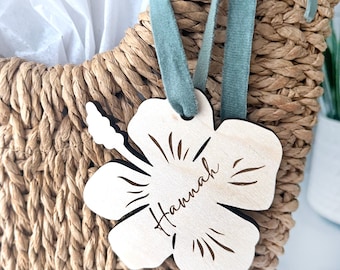 Hibiscus Flower Engraved Wood Gift Tag - Tropical Wedding - Bridesmaid Gift - Beach Wedding Favor