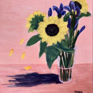 SUNFLOWER STILL LIFE Painting | 10x12&quot; Acrylic on Canvas | Palette Knife Floral Art | Nature Lover Gift | Handmade Flower Wall Décor