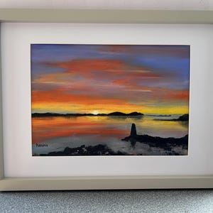 Dipinto ad olio con cornice raffigurante un tramonto sull&#39;Oceano Atlantico: arte marina originale