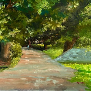 WALKING IN A Forest Oil Painting | Sunny Day Landscape | Original Scenic Art on 12&quot;x10&quot; Canvas | Nature Wall Décor | Housewarming Gift