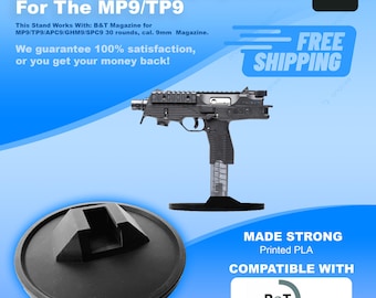 BandT Firearms Display Stand For The Mp9/Tp9 Pistol Mount. Compatible With: BandT Mag for Mp9/Tp9/ApC9/Ghm9/Spc9 30 rounds, cal. 9mm Mag.