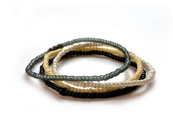 Effortless Bracelet Set for Men, Minimal Miyuki Beaded Stack, 3mm Neutral Bracelets