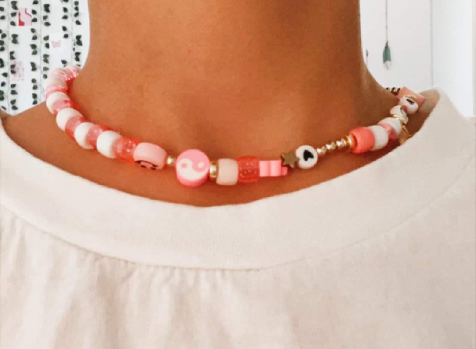 Pink preppy charm necklace Etsy