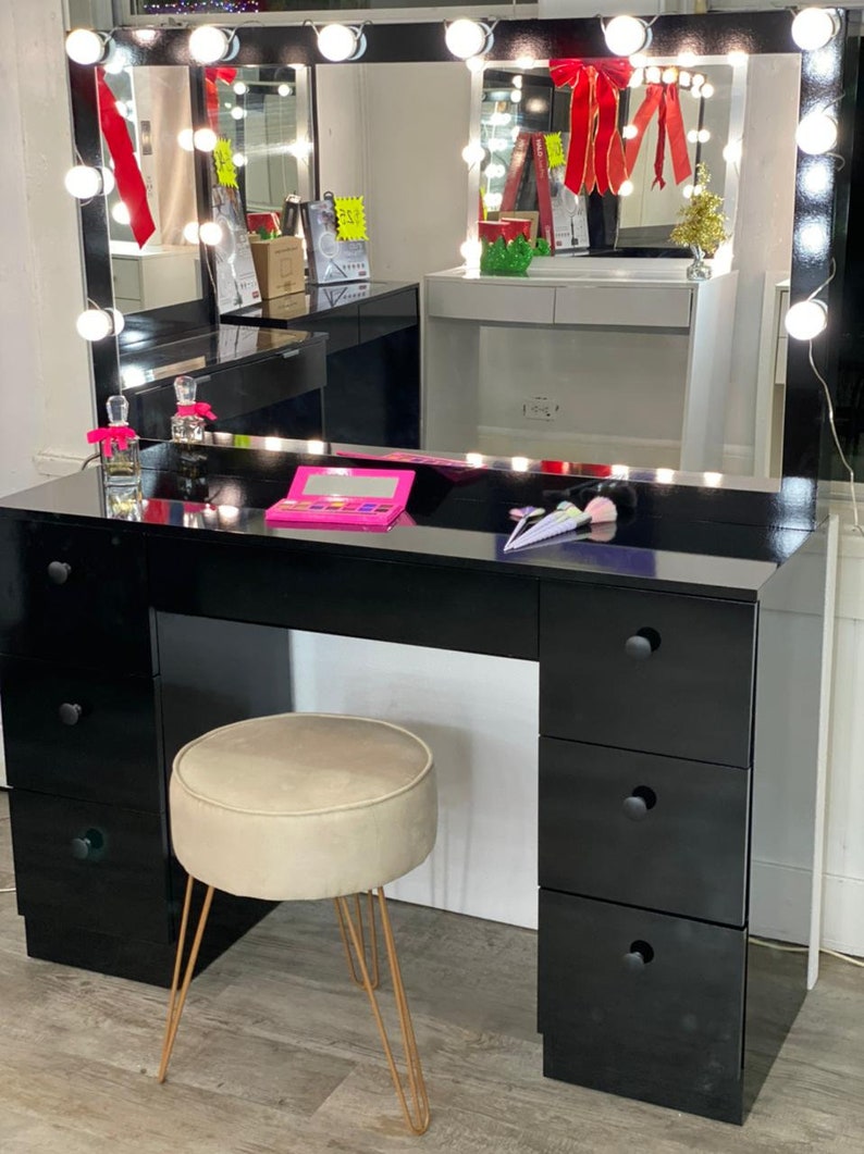 07 Drawers Black Makeup Vanity With Mirror and Set of 10 Led Etsy