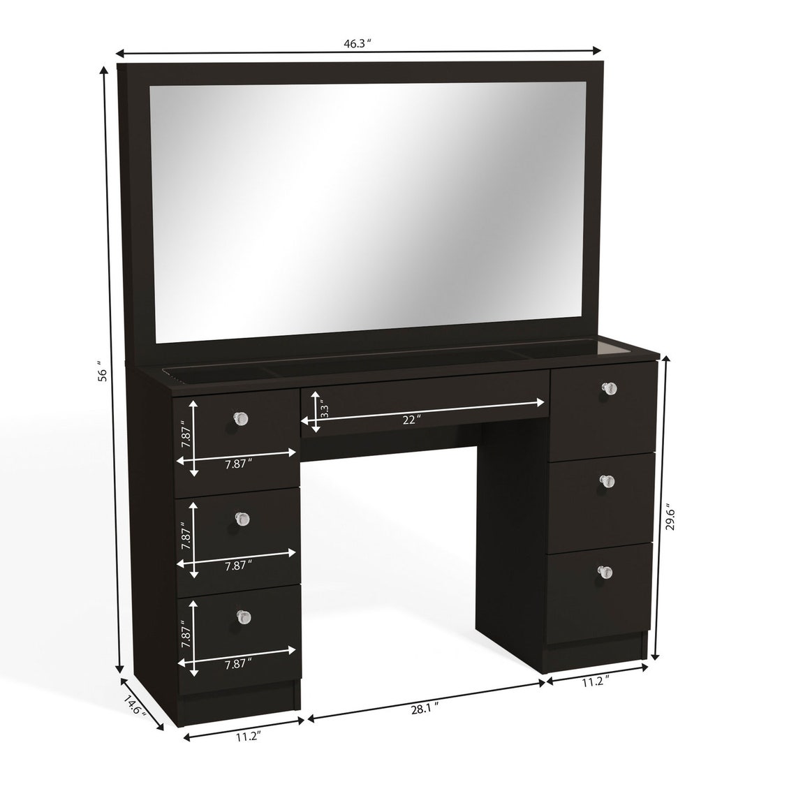 07 Drawers Glass Top Black Makeup Vanity With Mirror and Set Etsy