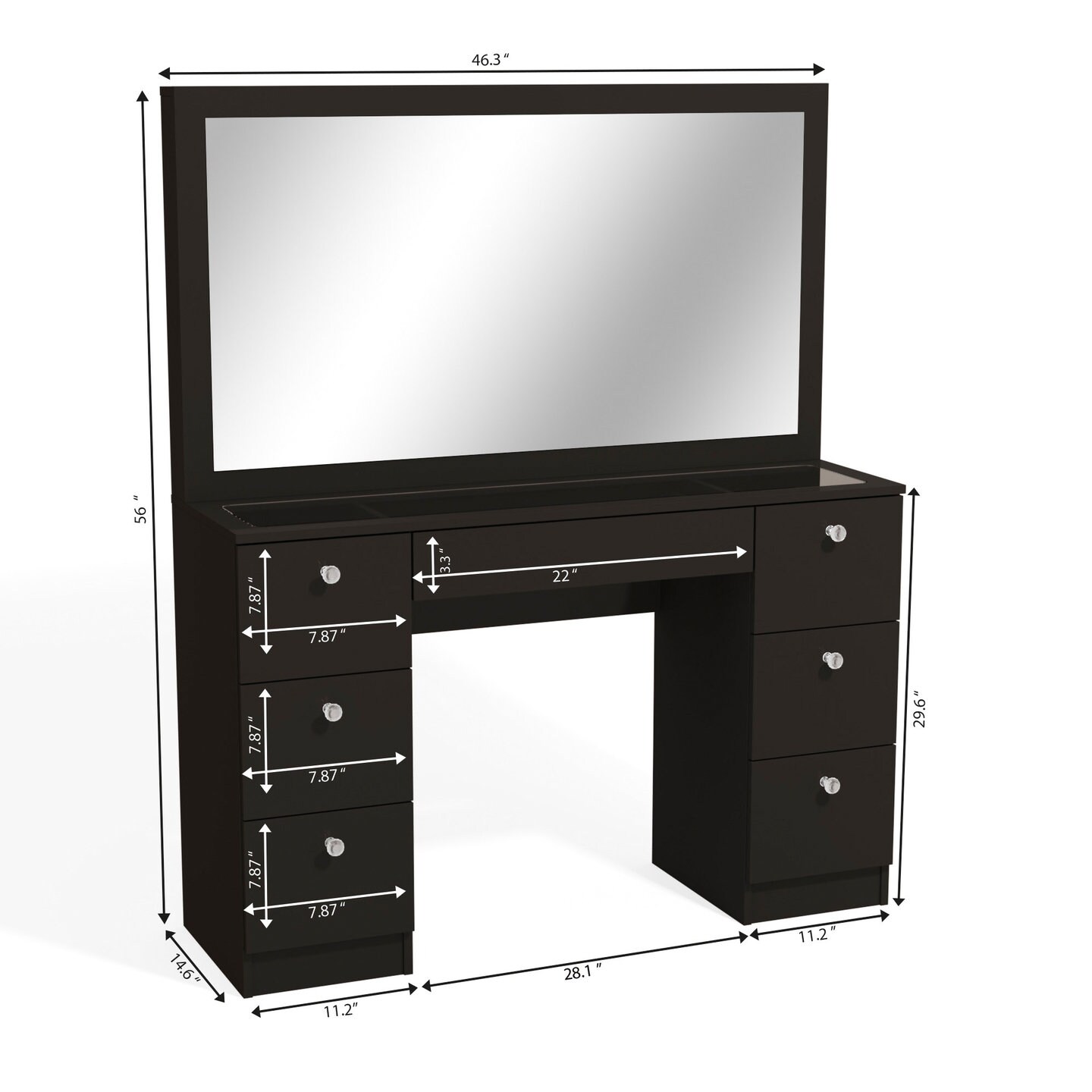 07 Drawers Glass Top Black Makeup Vanity With Mirror and Set Etsy