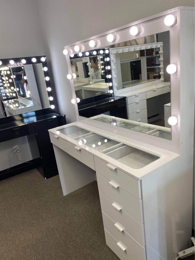 New Dressing Table Glass Top 07 Drawers and Set of 10 Led Etsy