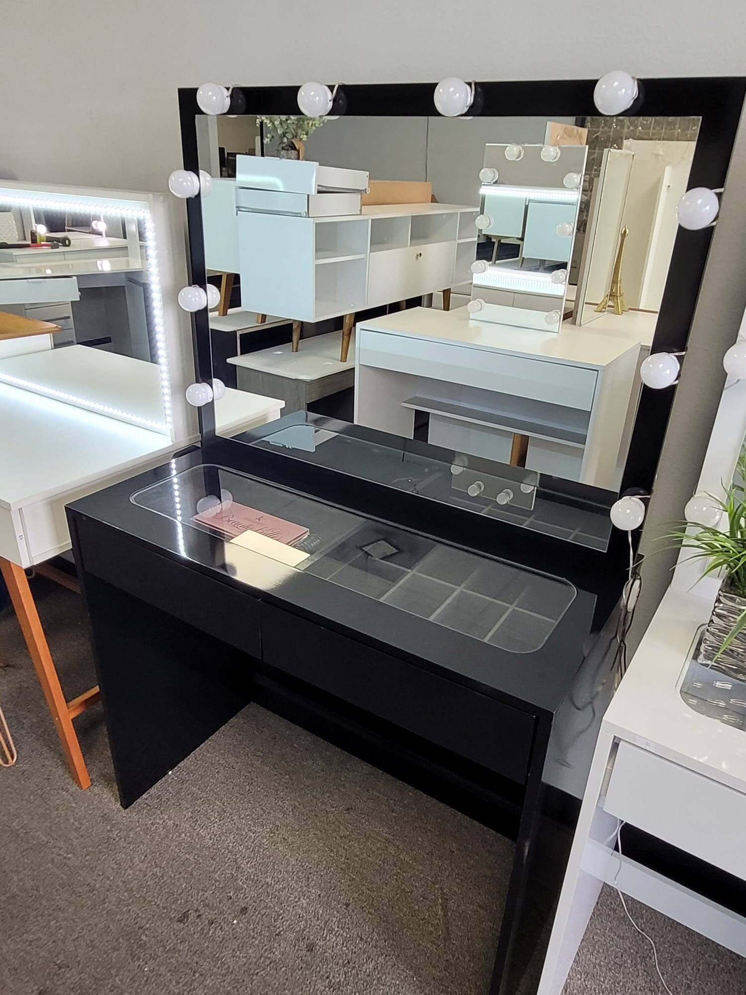 02 Drawers Glass Top Dressing Table With Mirror and Set of 10 Etsy