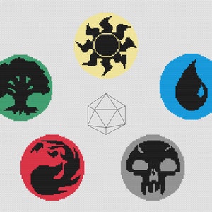 Magic the Gathering Mana Symbols Cross Stitch Pattern
