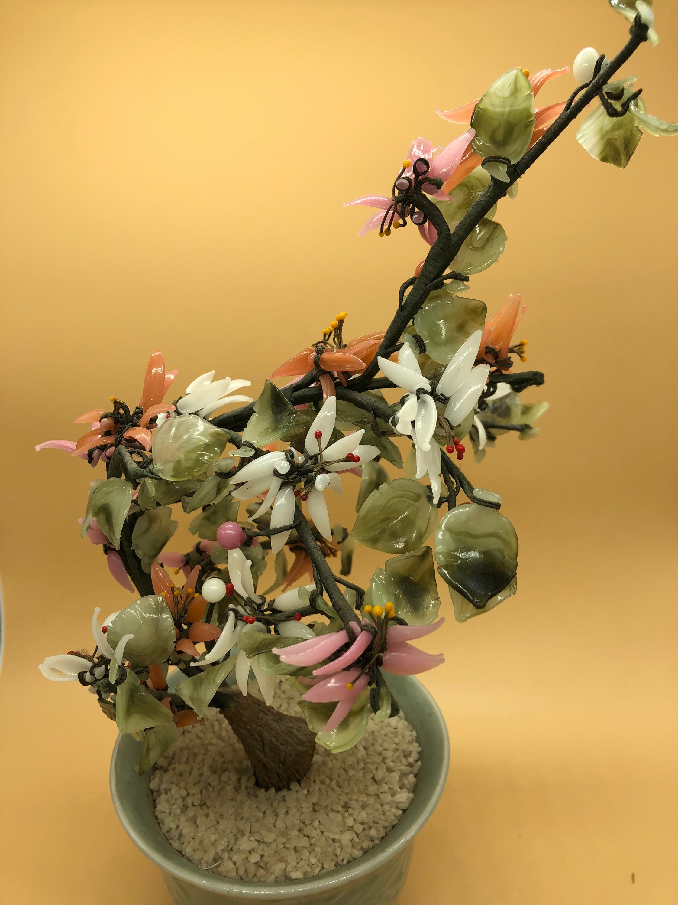 Vintage Jade Glass Bonsai Tree Pink Green White Coral W Etsy