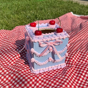 Vintage-Style Periwinkle, Pink, and Purple Bow Tissue Box with Cherries! Includes FREE Accessory!