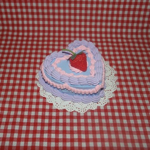 Vintage-Style Periwinkle, Pink, and Purple Strawberry Mini Heart-Shaped Fake Cake Wall Hanging! Includes FREE Accessory!