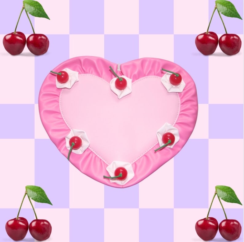 Vintage-Style Pink Heart Shaped Fake Cake Faux Leather Purse with Cherries Super Cute & Unique Accessory Ready to Ship image 2