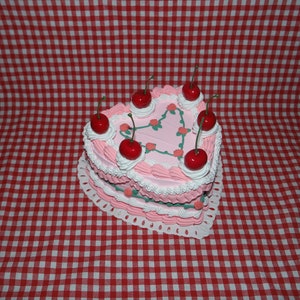 Vintage-Style Pink and White Heart-Shaped Rose Fake Cake with Cherries! Includes FREE Accessory! Customizable!