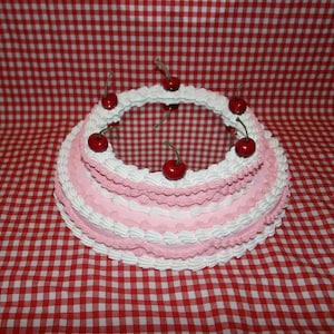 Vintage-Style Two-Tier Pink and White Fake Cake Mirror with Cherries! Super Cute and Unique Wall Hanging! Includes FREE Accessory!