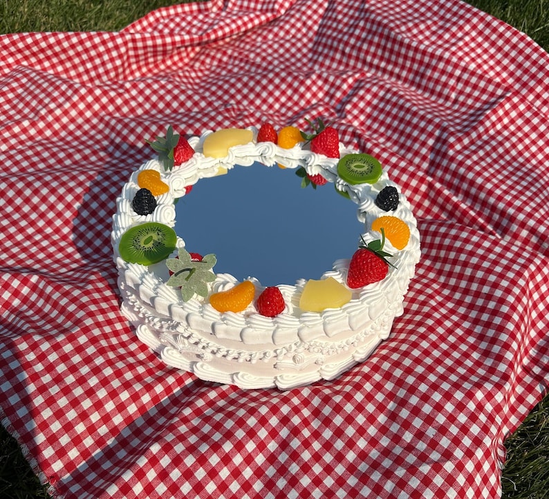Vintage-Style Tres Leches/Fruit White Fake Cake Mirror! Includes FREE Accessory!