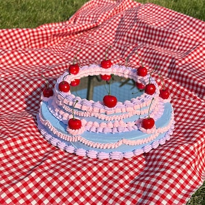 Vintage Style Periwinkle, Pink, and Purple Two-Tier Cherry Fake Cake Mirror! Includes FREE Accessory!