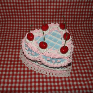 Vintage-Style Blue, White, and Pink Fake Cake w/ Cherries! Includes FREE Accessory!