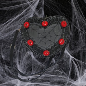 Vintage-Style Halloween Black Spiderweb Heart Shaped Fake Cake Crossbody Purse With Cherries! Super Cute & Unique Accessory!