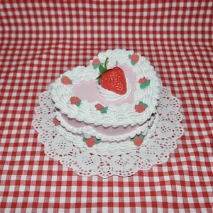 Vintage-Style Pink and White Rose Heart-Shaped Strawberry Fake Cake Jewelry Box with Mirror! Includes FREE Accessory!