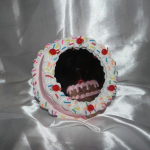 Vintage-Style Pink and White Fake Cake Mirror with Sprinkles and Cherries! Super Cute Wall Hanging/Home Decor! Includes FREE Accessory!