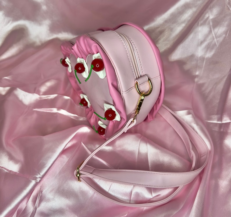 Vintage-Style Pink Heart Shaped Fake Cake Faux Leather Purse with Cherries Super Cute & Unique Accessory Ready to Ship image 7