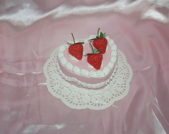 Vintage-Style Kawaii Pink and White Heart-Shaped Strawberry Fake Cake Jewelry Box with Mirror! Includes FREE Accessory!