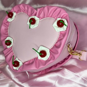 Vintage-Style Pink Heart Shaped Fake Cake Faux Leather Purse with Cherries Super Cute & Unique Accessory Ready to Ship image 3