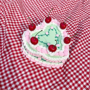Vintage-Style Green, Pink, and White Rose Vine Fake Cake w/ Cherries! Includes FREE Accessory!