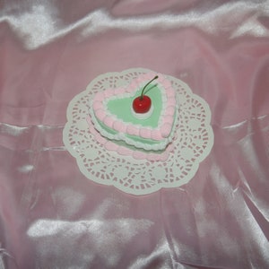 Vintage-Style Kawaii Pink, White and Mint Cherry Mini Heart-Shaped Fake Cake Wall Hanging! Includes FREE Accessory!