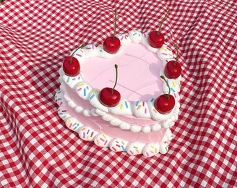 Kawaii Pink and White Sprinkle Fake Cake w/ Cherries! Includes FREE Accessory!