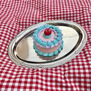 Vintage-Style Kawaii Pink, Blue, and Purple Cherry Fake Cake Zipper Jewelry Box!