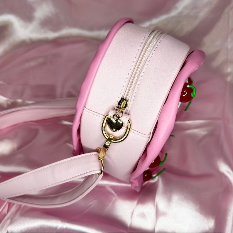 Vintage-Style Pink Heart Shaped Fake Cake Faux Leather Purse with Cherries Super Cute & Unique Accessory Ready to Ship image 4