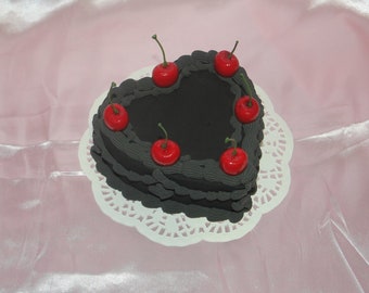 Vintage Style Halloween Gothic Black Heart-Shaped Fake Cake w/ Cherries! Includes FREE Accessory! Ready to Ship!