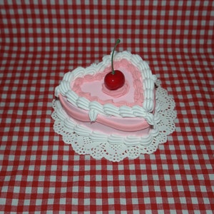 Vintage-Style Heart-Shaped Pink and White Mini Cherry Fake Cake! Includes FREE Accessory!