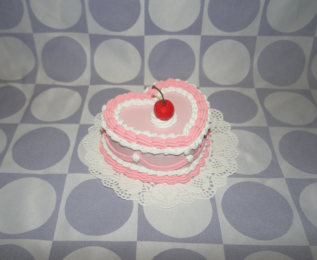 Vintage-style Pink and White Heart-shaped Cherry Fake Cake - Etsy UK