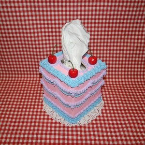 Vintage-Style Pink, Blue, and Purple Fake Cake Tissue Box with Cherries! Includes FREE Accessory!