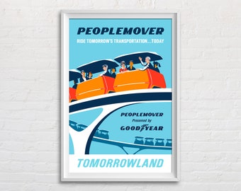 Peoplemover Tomorrowland Presented by Goodyear Vintage Poster Reproduction Print, Retro Disneyland Themed Room Home Decoration Wall Art