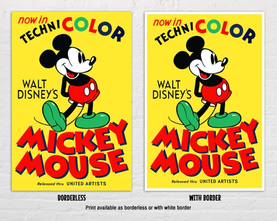 Mickey Mouse Technicolor Poster, Disney Movie Art, Walt Disney