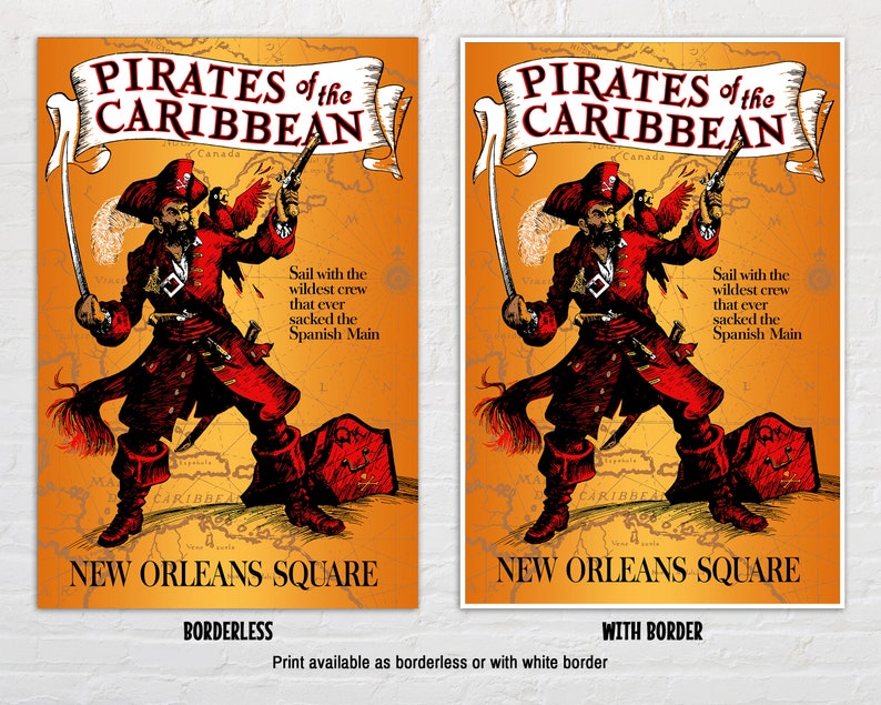 Pirates of the Caribbean 1967 Disneyland Ride Attraction Poster Reproduction Print, Disney Pirates Wall Art, Vintage Disney Decor image 2