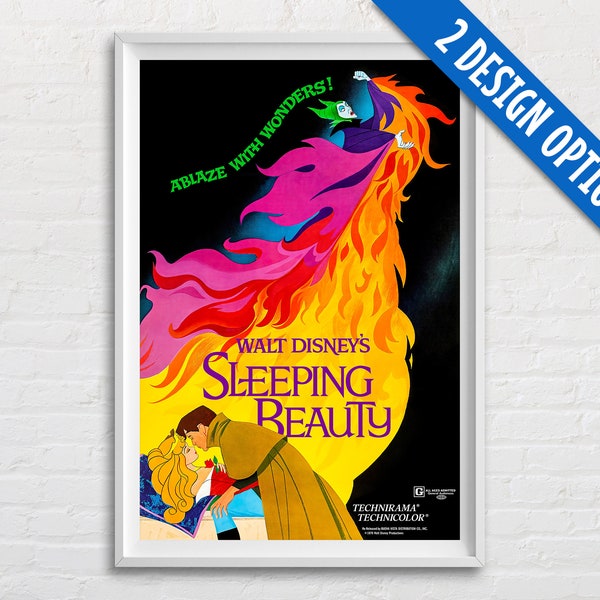 Sleeping Beauty Movie Poster Print, 1970 Vintage Disney Movie Poster, Classic Disney Animation, Princess Theme Room Decor, Disney Wall Art