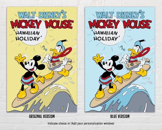 Mickey Mouse Hawaiian Holiday Poster in Blue, Vintage Disney  display picture 2