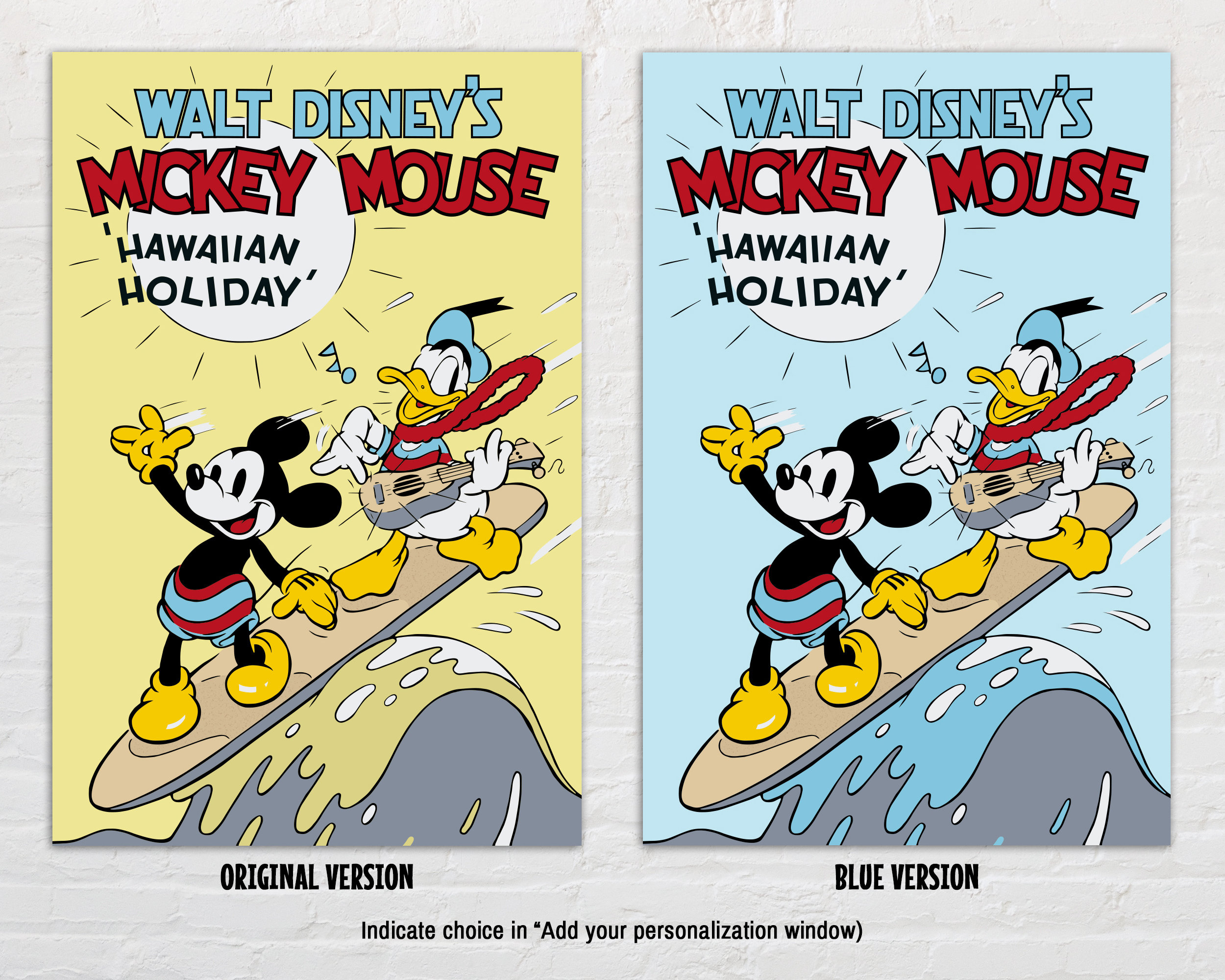 Mickey Mouse Hawaiian Holiday Poster in Blue, Vintage Disney