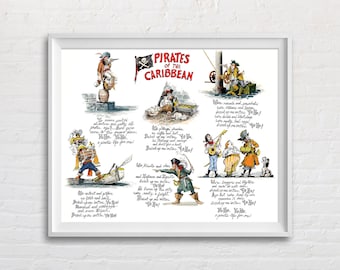 Pirates of the Caribbean Attraction Song Lyrics Poster Reproduction Print, Vintage Disneyland, Disney World Pirates Life for Me Song Words