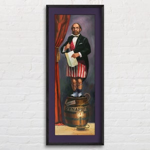 Haunted Mansion Stretching Room Portrait Poster of Man on Dynamite Keg Bomb, Vintage Disneyland, Magic Kingdom, Haunted House Wall Art Print