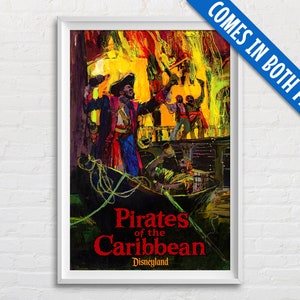 Pirates of the Caribbean Disney Attraction Poster Print, Vintage Disney World, Disneyland Art Print, Pirate Theme Room Decor, Disney Art