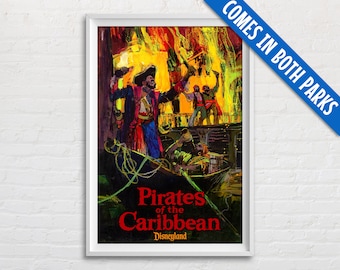 Pirates of the Caribbean Disney Attraction Poster Print, Vintage Disney World, Disneyland Art Print, Pirate Theme Room Decor, Disney Art