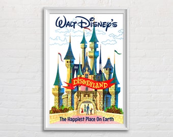 Disneyland The Happiest Place on Earth, Sleeping Beauty's Castle Poster Print, Vintage Walt Disney's Disneyland Retro Home Decor Wall Art