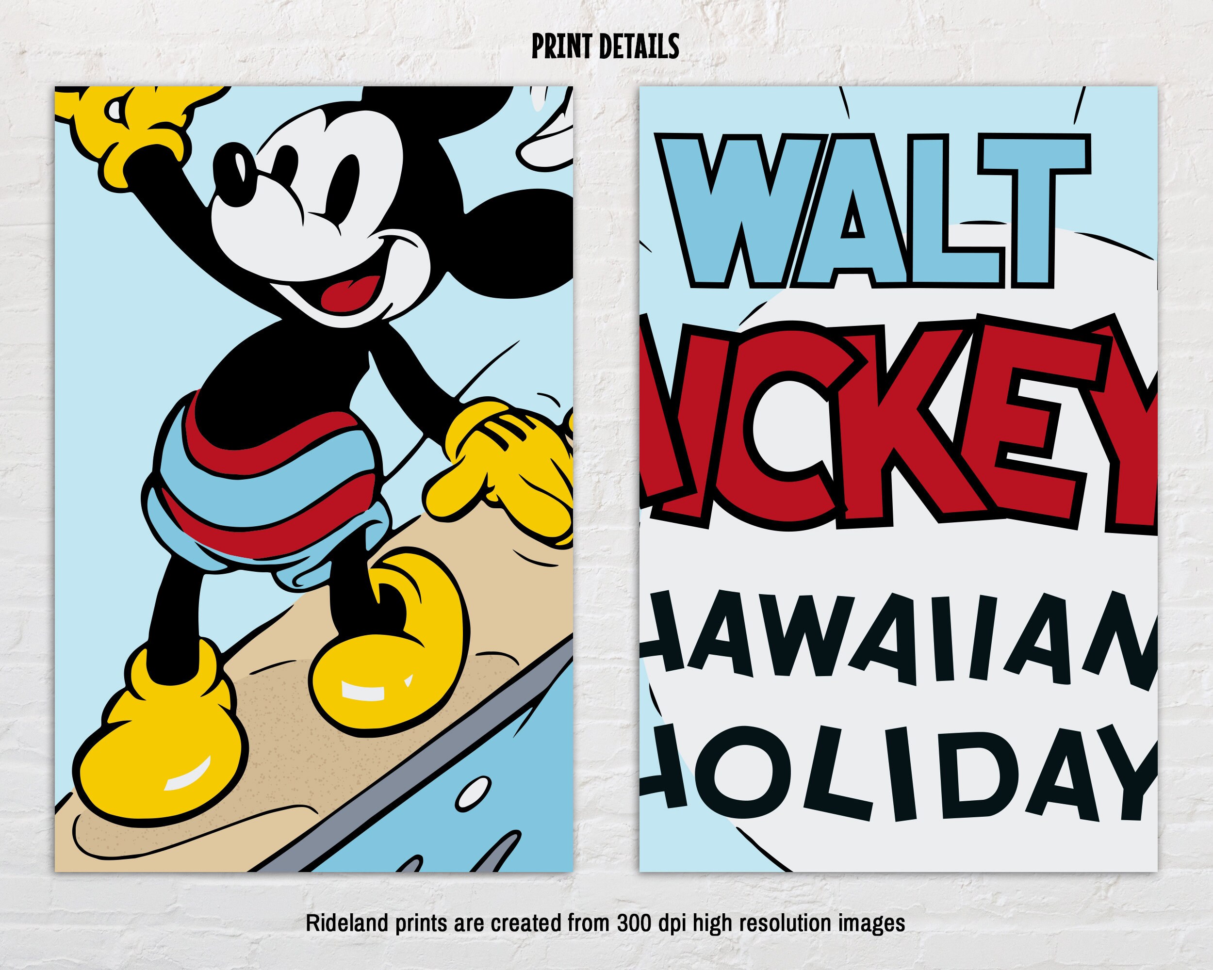 Mickey Mouse Hawaiian Holiday Poster in Blue, Vintage Disney